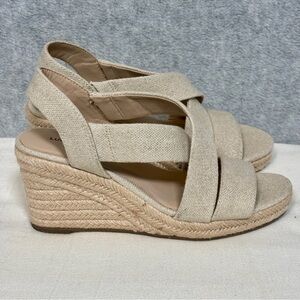 Lucky Brand Cliesa Strappy Espadrille Wedge Sandals-Beige Gold-Women Size 7.5